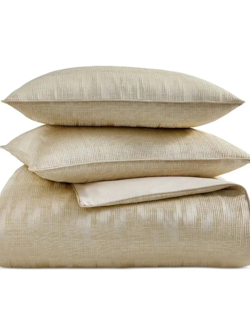 Hotel Collection Gilded Stripe KING Duvet Cover & Pillow sham Set Gold MSRP $550